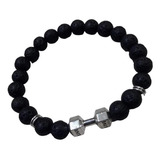 Pulsera Hombre Mancuerna Piedras Onix Cordón Elastico