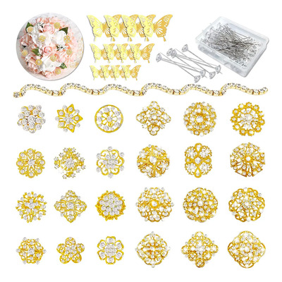 87pz Diamantes Pins Boda Ramo Decor Con 3d Mariposa Y Cadena | MercadoLibre
