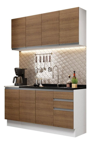 Cocina Integral Madesa Glamy Con Mesón De Acero 160 Cm Color Marrón