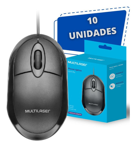 Kit 10 Mouse Com Fio 1200 Dpi Usb Multilaser Mo179 - Atacado