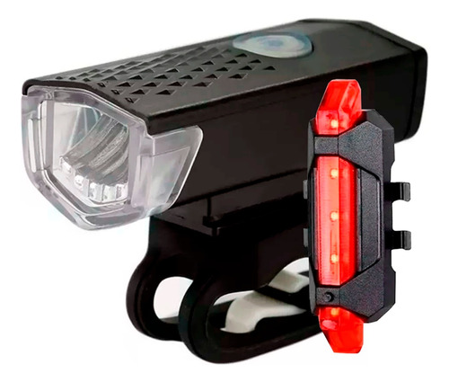 Kit Farol Bike Led Potente Usb E Sinalizador Traseiro