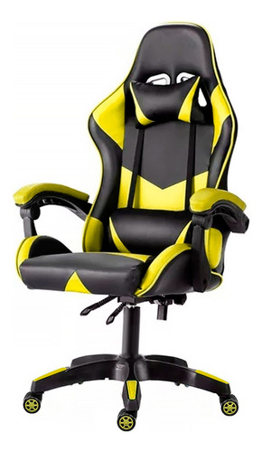 Cadeira De Escritório Best Chair Gm-001 Gamer Ergonômica  Preta E Amarela Com Estofado De Couro Sintético