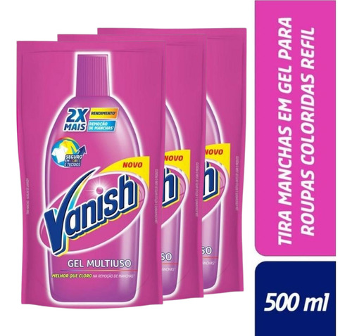 Kit Com 3 Refis Vanish Tira Manchas Gel Sachê 500ml