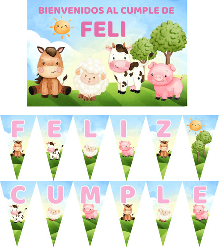 Animales Granja Cartel Y Banderín Decoración Cumpleaños