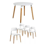 Juego De Comedor Mesa Eames Redonda 90cm + 4 Sillas Milan 