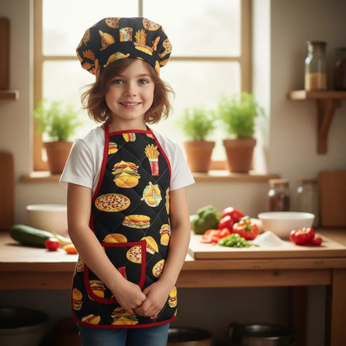 Avental Infantil Criança Cozinheiro Com Touca Chef Kit 2pç