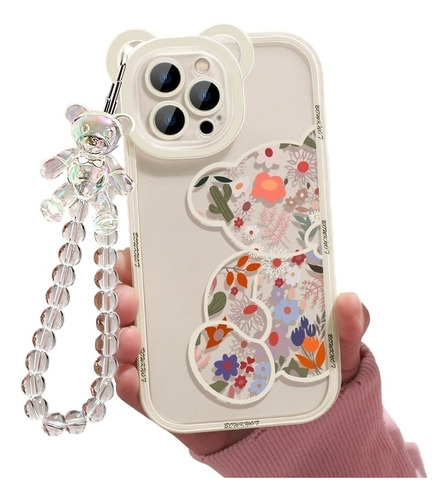 Funda Para iPhone 3d Oso Oreja Flor Transparente Colgar Telé