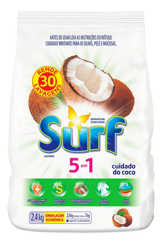 Sabão Em Pó Surf Cuidado Do Coco Lavanda Antibacterial Pacote 2.4 Kg