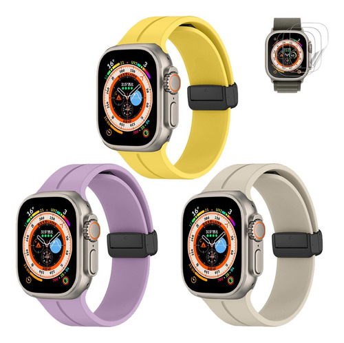 3 Correas Y Mica Cristal Para Apple Watch 9 8 7 6 5 Se Ultra