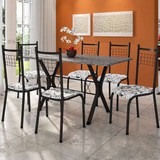 Conjunto De Mesa Miami Com 6 Cadeiras Lisboa Ii Preto E F