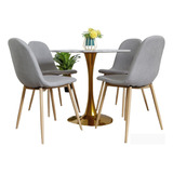 Comedor Mesa Tulip Gold 100cm + 4 Sillas Scoop