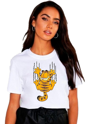 Polera Dama Estampada Algodon Gato Garfield Exclusivo 337