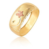 Anel Chapa 8mm Flor Rosé Vazado Ouro 18k Amarelo A364 