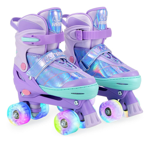 Patins Ajustáveis 27 Ao 30 4 Rodas Gel E Led Botas Lilás