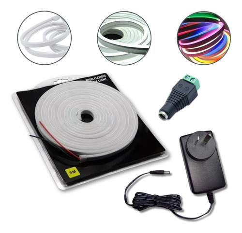 Kit Manguera Luces Neon Led Flexible 5mts + Fuente+ Conector