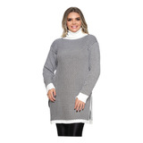 Poncho Trico Feminino Manga Longa Gola Alta Outono Inverno