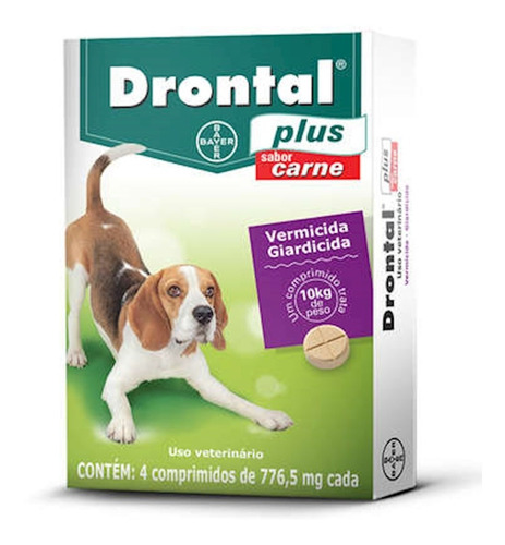 Drontal Plus Carne Cães 10kg Vermifugo 4 Comprimidos Bayer