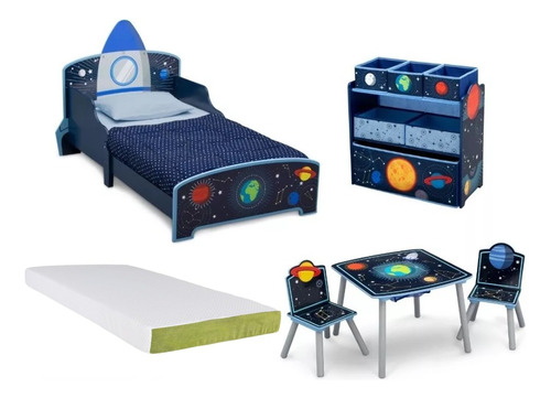 Cama Madera Infantil Juguetero Mesa Dos Sillas Colchon Space