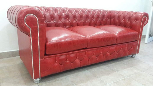 Sillon Sofa Chester 3 Cps Cuero Quebrado 100%  Cuero Origina