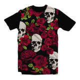 Camiseta/camisa Skull - Caveira E Rosas 