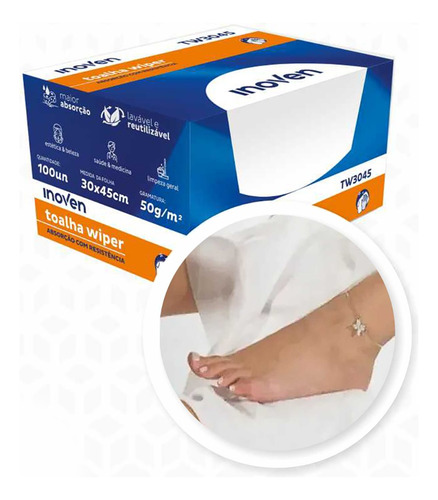 Toalha Descartável Pedicure 100 Unidade Multiuso 30x45 Wiper