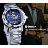Reloj Winner Automático Con Diamantes Para Hombre Color De La Correa Plateado Color Del Fondo Blanco