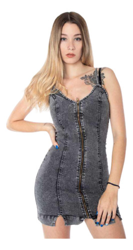 Vestido Mujer Jean Sexy Corto Con Cierre Frontal Talle 36-46