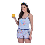 Pijama Feminino De Calor Pul Size Short Doll De Alça Tecido 