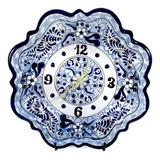 Reloj De Talavera Poblana Barroca Azul 30 Cm Flor #8