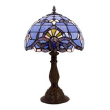 Lámpara De Mesa Estilo Barroco Azul Morado Tiffany 12t02