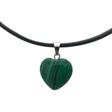 Dije Corazón Chico Cuarzo, Piedra Natural + Collar Cuero Color Verde