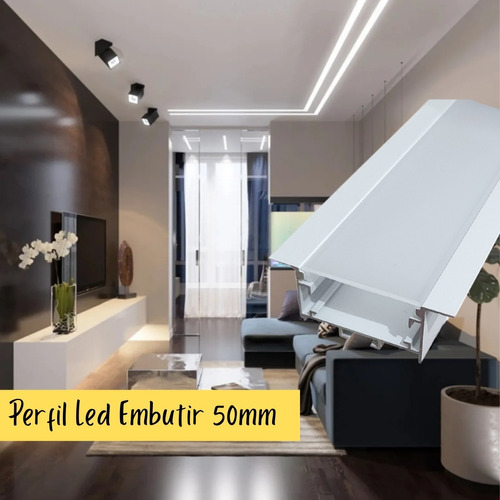 Luminária 3mts Perfil Embutir 50mm Largo + Fita 240l+ Fonte Cor Da Luz Branco-neutro