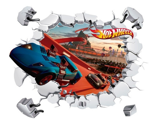 Tapiz Carros Decoración Infantil Hot Wheels Vinil 65x55 Color Multicolor