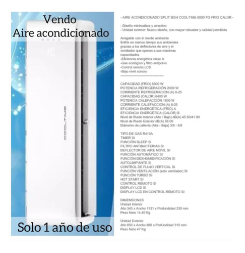 Aire Acondicionado Bgh Cooltime  Split  F/c 6000 Frigorías