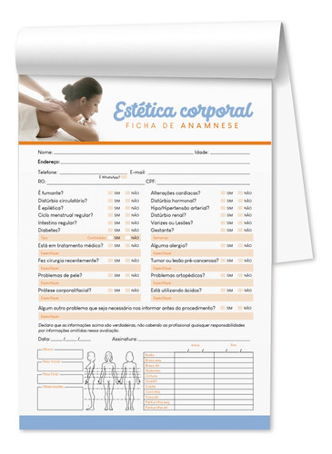 1 Ficha Anamnese De Estetica Corporal Bloco Com 100 Fls - A5