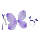 Kit Asa Tiara Varinha Borboleta Led Fantasia Carnaval Lilas