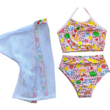 Biquini Melancia Maio Kimono Infantil Moda Praia Proteção Uv