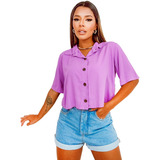 Blusinha Feminina Camisa Social Cropped Botões Manga Curta