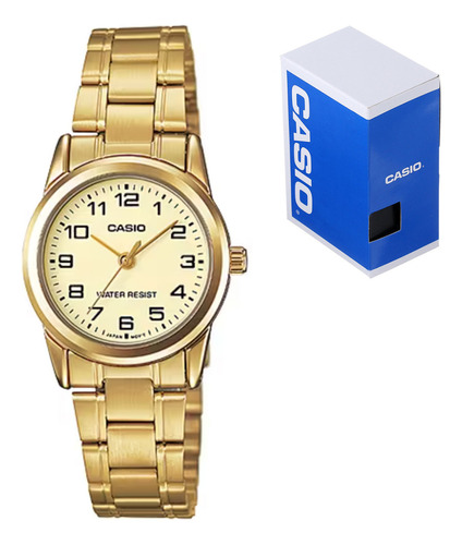 Reloj Casio Dama Ltp V001g 9bu Acero Dorado Cristal Mineral