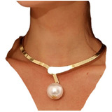 Luxo Maxxi Colar Coleira Chocker Dourado Perola Fashion