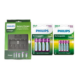 Carregador Philips Com 4 Pilhas Aa E 4 Aaa C/ Display Carga