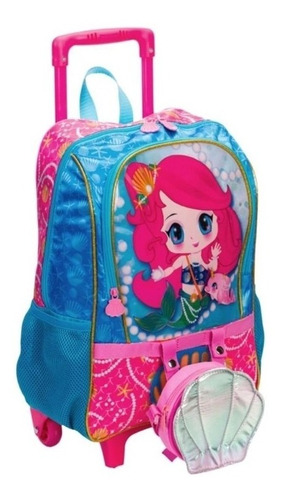 Mochila Infantil Escolar Rodinha G Sereia Com Bolsa Sestini