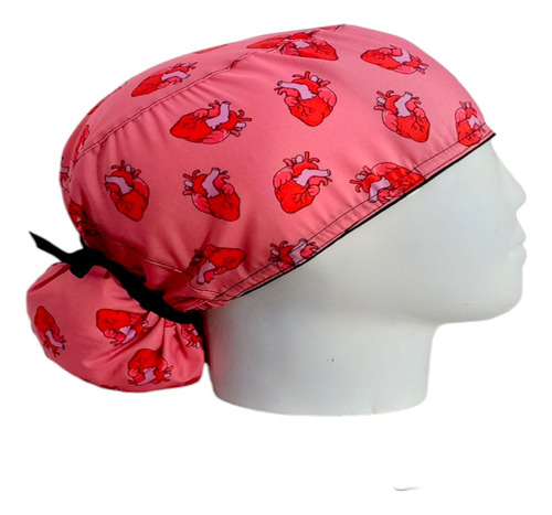 Gorro Quirúrgico Mujer + Lanyard Corazones Salmon Cardio