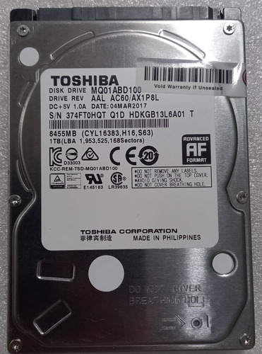 Hd Toshiba 1000gb Mq01abd100 Aal Ac60/ax1p8l Sata 2.5