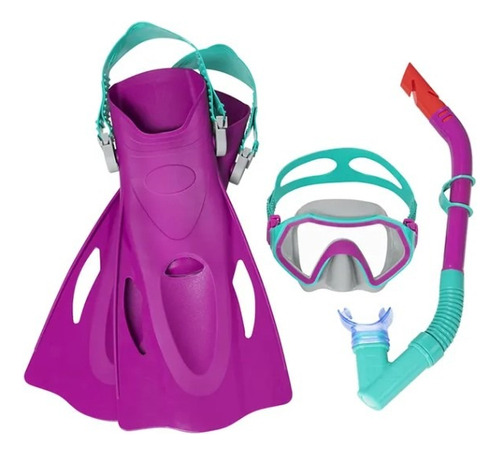 Kit (snorkel, Mascara, Aletas) 7 Años En Adelante, Bestway Color Morado