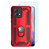  2 Micas + 1 Funda Rudo Con Anillo Para Moto G84 5g