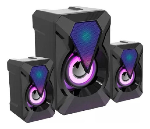 Alto-falante Multimídia Subwoofer 2.1 Usb Rgb Light Ideal Para Pc, Cor Preta