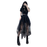 Minifalda Larga De Malla Negra Gótica Mujer, Estética Os [u]