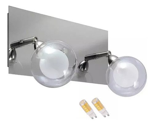 Aplique 2 Luces Cabezal Doble Vidrio Cromo Con Led G9 A652