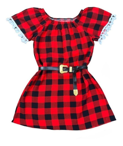 Vestido Infantil Feminino Xadrez + Cinto Blogueirinha Luxo